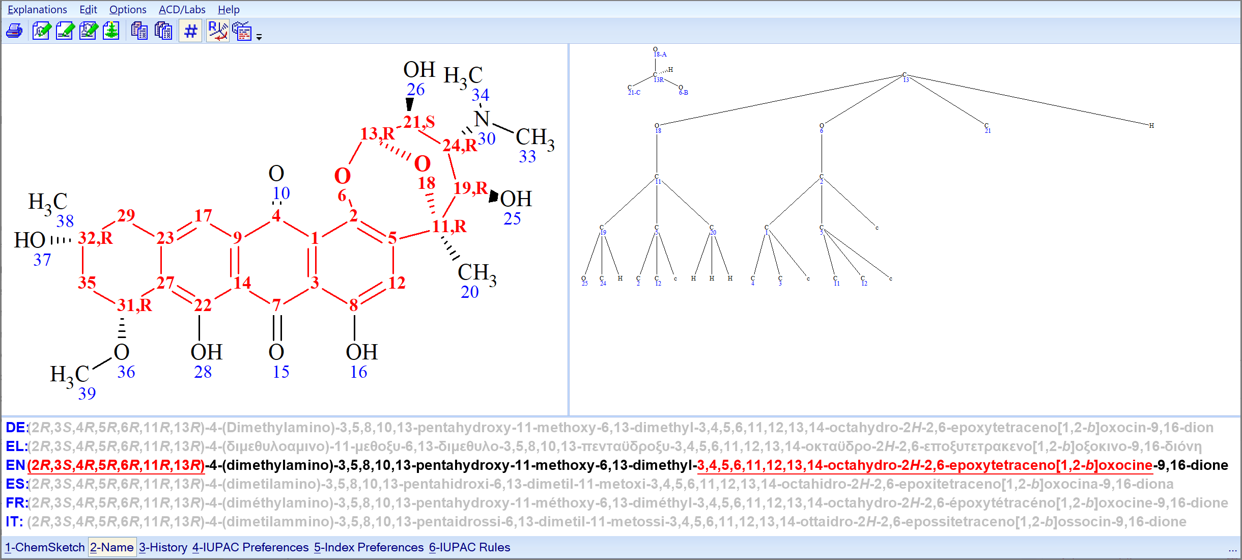 Assign stereodescriptors and numbering to atoms; display a "hierarchical graph" for each stereocenter.